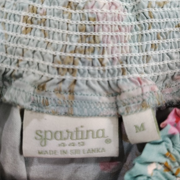 Spartina 449 Top M Boho Floral Smocked Neck Blouson Tiered Sleeve Cottagecore - Picture 6 of 8